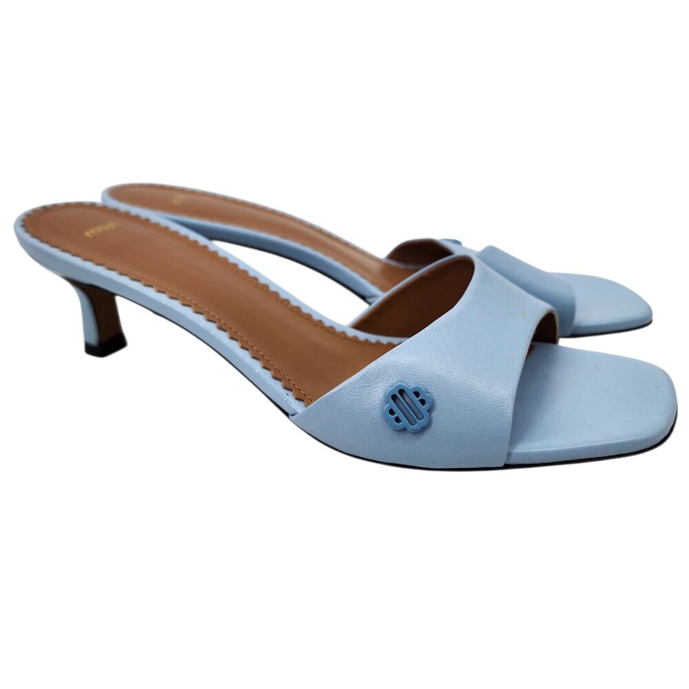 Maje Light Blue Leather 90's Inspired Kitten Heel Mules Size 37/ US 6.5